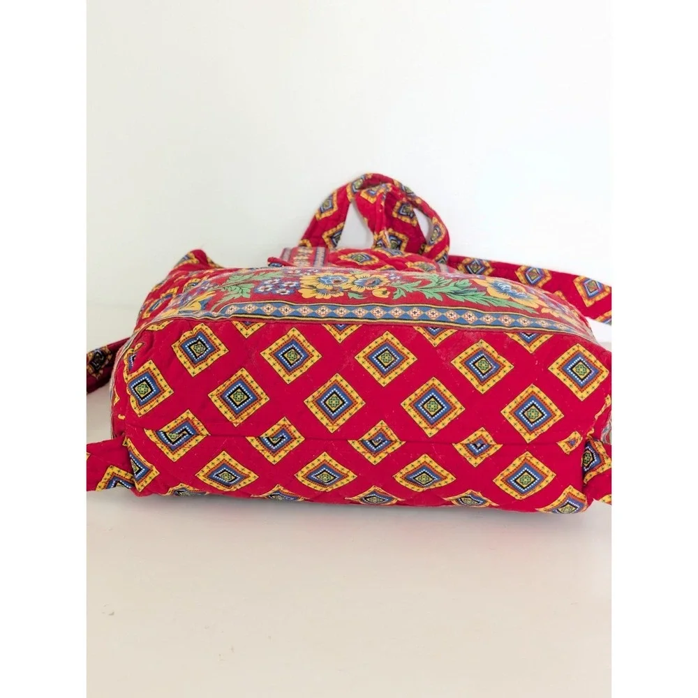 Vera Bradley Mimi Backpack Villa Red Retired 2004 Quilted Drawstring Bag